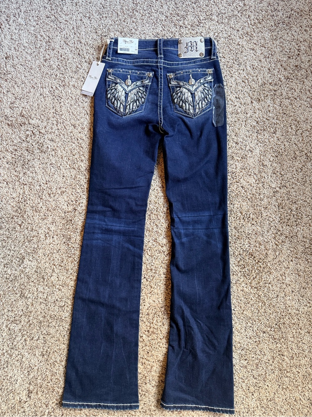 Miss Me Navy Boot Cut Jeans with Embroidered Back Pockets